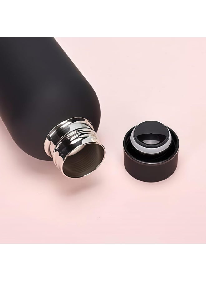 زجاجة مياه عصرية من الفولاذ المقاوم للصدأ معزولة بتفريغ الهواء بجدار مزدوج، سعة 500 مل - أسود - Image 2